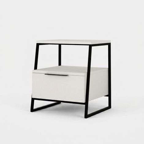 Mesita de noche moderna con puerta y estante para dormitorio Pal - Blanco (1/3)