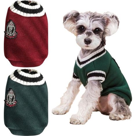 Suéter de dos piezas para perro, suéter para gato estilo académico, ropa para perros con forro polar fino, verde y rojo, 4XL (1/5)