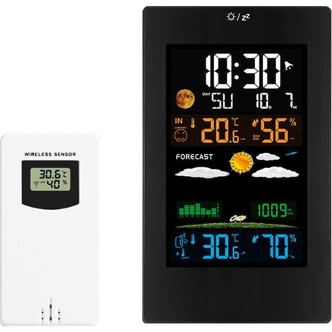 Weather Station with Outdoor Sensor, Indoor and Outdoor Digital Hygrometer Thermometer, Wireless Weather Station with Temperature, Humidity, Weather Forecast, Alarm Clock and Barometric