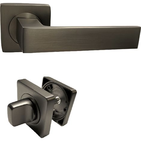 Manija de la puerta en las rosas cuadradas en aluminio " ELODIE " Color bronce +1 Par de rosetas de condena