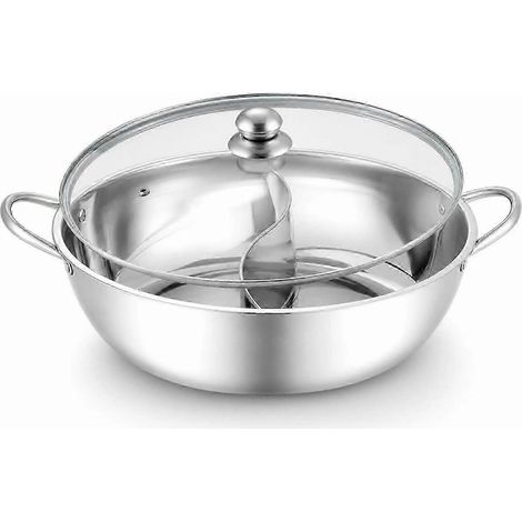 Marmite compartimentée en acier inoxydable avec louches ensemble de cuisine double saveur - 36 cm avec couvercle (1/4)