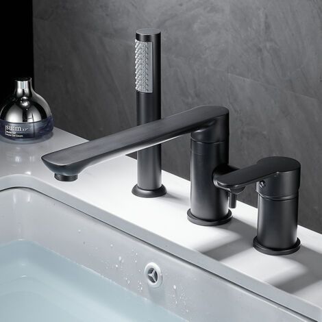 3 Hole Bathtub Shower Kit, Separate - Brass Body - Wall Mounted, Black (1/5)