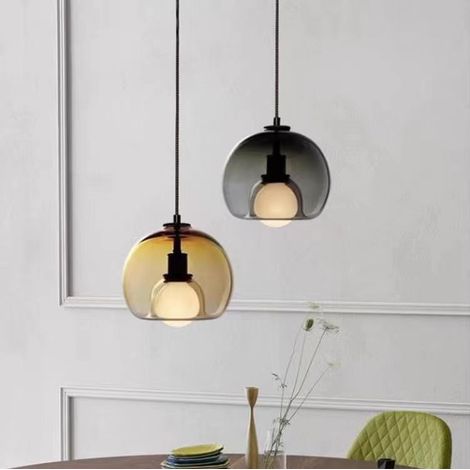 Petite Suspension en Verre Ambre, Design Simple et Créatif, Luminaire Décoratif pour Café, Restaurant, Chambre à Coucher et Chevet (1/2)