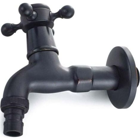 Robinet de Machine à Laver en Laiton avec Bec d'évier G1/2 - Robinet de Vadrouille à Poignée Croisée Antique pour Lavabo Jardin (Noir) (1/4)