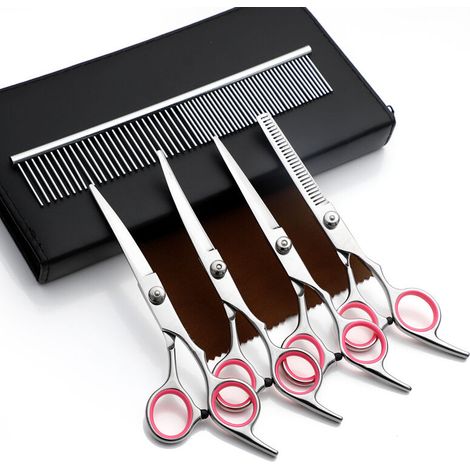 Dog Grooming Scissors Set, Pet Grooming Clipper Kit - Thinning, Straight and Curved Scissors with Comb for Cat and More Pets (1/4)