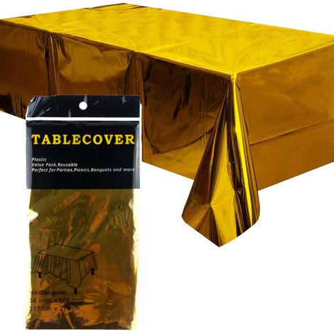 Tovaglia natalizia in lamina metallica, oro lucido, 137x274 cm (1/5)