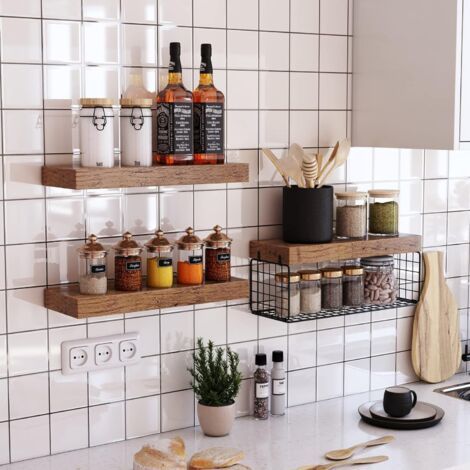 Floating Wall Shelves for Bathroom: Rustic Over Toilet Shelves, Small Set of 3 x 16 Inch Shelves (1/4)