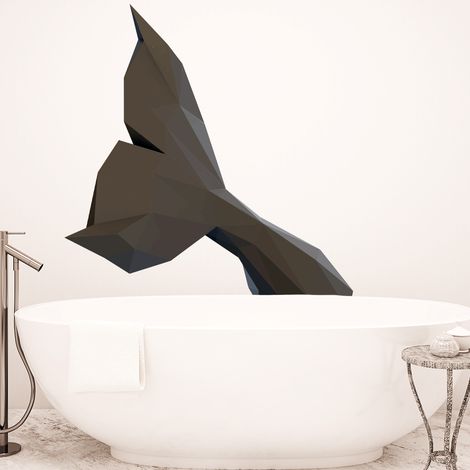 Sticker origami 3D queue de baleine noir de profil 40 x 35 cm (1/5)