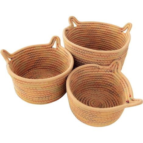 Set 3 Cesti Decorativi Orecchie Gatto Corda Cotone (1/5)