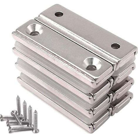 8 rechteckige Magnete, 20 kg Kraft, 40 x 13,5 x 5 mm, mit Senkbohrung und Deckel, Haushalts- und Industrie-Topfmagnete. (1/4)