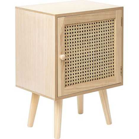 Comodino ALMO in Stile Boho Frontale in Rattan MDF Impiallacciato e Legno di Paulownia (1/5)
