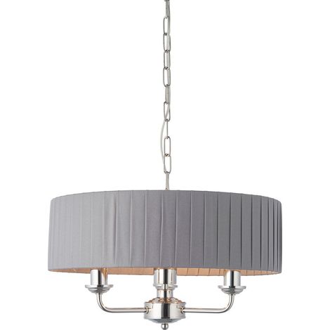 Luminaire suspendu à un abat-jour, plaque nickel brillant, tissu anthracite (1/5)