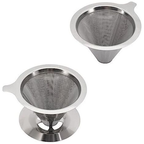 Filtre à café, porte-filtre à café, entonnoir, filtre double couche en acier inoxydable 304, filtre à café basculant réutilisable, filtre à café pour le camping et les voyages (1/5)