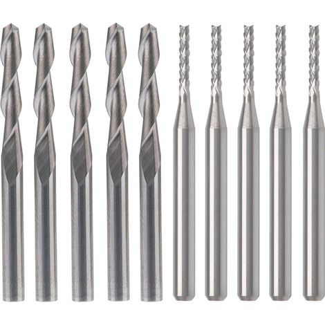 Lntyq en carbure de tungstène End Mill Cutter, 5 pcs 1.5 mm Router Bits et 5 pcs 1/20,3 cm 3.175 mm Plat Nez Upcut Flûte spirale Ensemble Outil (1/5)