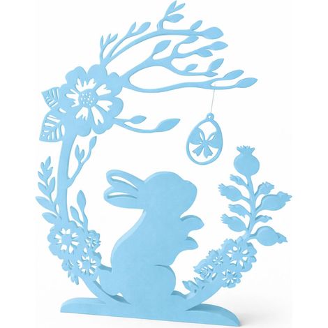 Decorazione pasquale: coniglietto sotto l'arco con un uovo di Pasqua blu. (1/3)