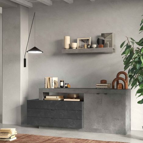 Madia soggiorno 2 ante 3 cassetti L199x82x42 cm - Freedom cemento / piombo (1/2)