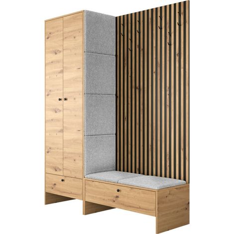 Conjunto para recibidor Donio III, Roble Artisan + Abriamo 06, 206x145x44cm, Tapiz, Aglomerado laminado, Colocada