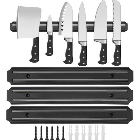 Soporte magnético para cuchillos de cocina de 3 piezas, barra magnética de 33 cm con 6 tornillos, soporte de pared para cuchillos, organizador de cuchillos negro para cuchillos de cocina. (1/5)
