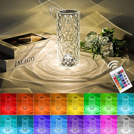 Lampe en cristal Touching Control Rose Shadow Crystal Lampe de table, 16 couleurs changeantes RGB Night Light avec USB et télécommande, LED Rose Diamond Touch Lamp pour bar, chambre, cadeau pour les e (1/5)