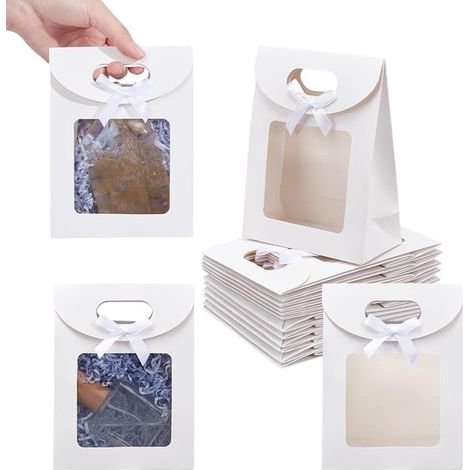 24 sacchetti regalo bianchi con finestra, autoportanti, con manici, piccoli sacchetti con chiusura a fiocco per caramelle e biscotti, confezioni regalo per matrimoni e Natale, negozi e vendita al dett (1/5)