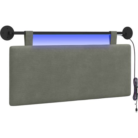 Testiera Testata del letto sospesa Con luce LED Grigio Chiaro Tessuto in Cords (1/5)