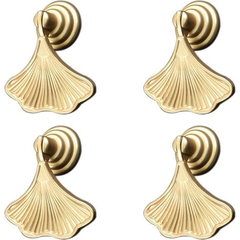 Lot de 4 poignées de tiroir en forme de feuille dorée avec pendentif goutte pour placard. (1/5)