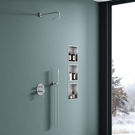 Union – Niche de douche à carreler 32x32cm – Étagère murale en acier inoxydable – Montage vertical/horizontal – Rangement pratique pour accessoires (1/4)