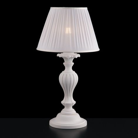 Lámpara shabby madera y pulpa blanca 1 luz y pantalla plisada blanca