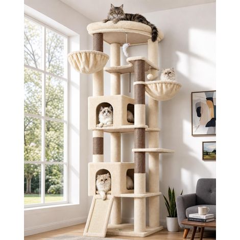 Solide Arbre a Chat Coin 204cm 2 Grand Niche pour Gros Chats (1/5)
