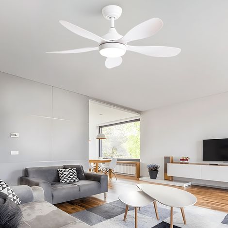 Ventilatore da soffitto 106,6x106,6x47,5cm con LED, 5 pale in ABS, telecomando, soggiorno/camera da letto/ufficio, bianco (1/5)