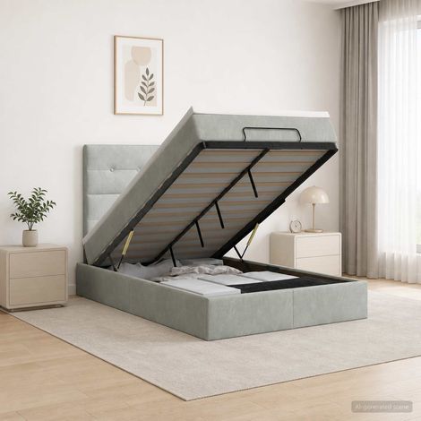 Cama tipo otomana con colchón y LED Gris Claro 120 x 200 cm (1/5)