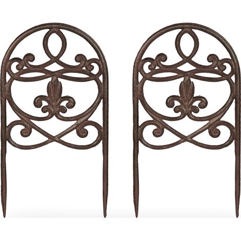 Relaxdays Garden Stake, Set of 4, Antique Design, HxW 32.5 x 17.5 cm, for Flowerbeds, Ornament, Decor, Cast Iron, Brown (1/5)
