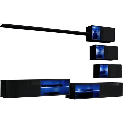 Ensemble meubles de salon SWITCH XXIV – LED – Noir brillant – Composition murale design