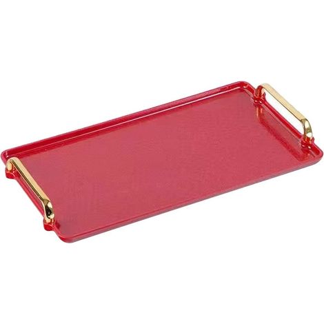 Plateau De Service Rectangulaire - En Plastique Rigide Avec Poignées Dorées - Pour Table Basse Cuisine Comptoir Salle De Bain - 1 Pièce (1/5)
