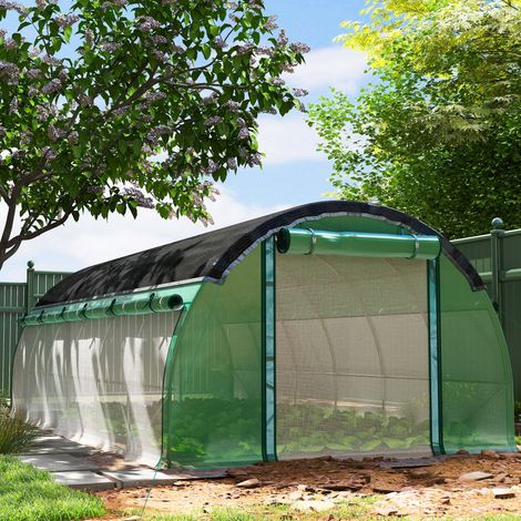 Invernadero tipo túnel de polietileno de 6 x 3 x 2 m con malla de protección solar, paredes laterales enrollables, cubierta de plástico, estructura de acero, verde (1/5)