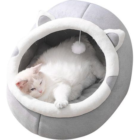 halbgeschlossenes Katzenhaus mit Hängespielzeug, herausnehmbarem, waschbarem Kissen, Innenausstattung (1/5)