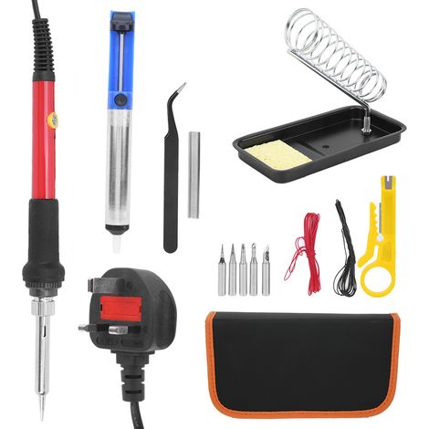 Lot de 15 pièces Kit Fer à Souder Électrique 60W 220V Prise UK, Température Réglable, Rouge, Outils de Soudage pour Bois (1/5)