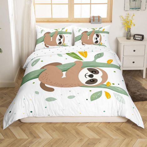 Bettwäsche-Set 200x200cm mit Faultier-Motiv, 2 Kissenbezügen, Mikrofaser
