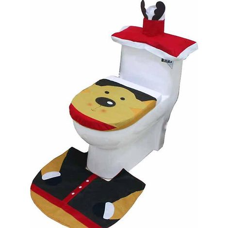 christmas Decoration Novelty 3pc Christmas Festive Toilet Seat Cover