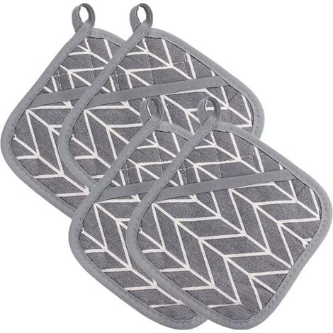 Maniques en coton avec revêtement antidérapant en silicone pour la cuisine, maniques carrées résistantes à la chaleur pour la cuisson et la pâtisserie - Gris (1/5)