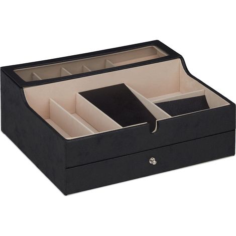 Boîte à bijoux compacte moderne 13 x 34 x 31 cm rangement structuré finition délicate en polyester crème (1/5)