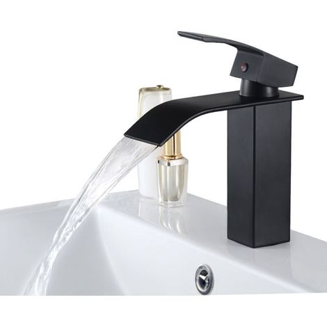 CECIPA Schwarze Wasserfall-Waschtischarmatur aus Messing, geeignet für moderne Badezimmerdesigns