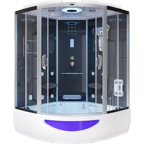 Home Deluxe – Douche à vapeur noire 150 x 150 x 220 cm – Sauna vapeur jusqu'à 60 °C – Baignoire jacuzzi avec chromothérapie et radio – 8 buses de massage (1/5)