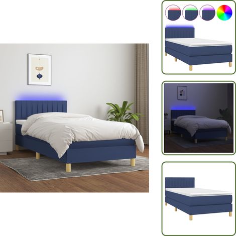 Letto in tessuto - vidaXL Letto a Molle con Materasso e LED Blu 100x200cm in Tessuto - Letto con testiera regolabile
