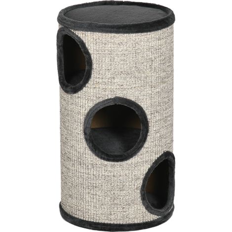Cuccia per Gatti a 3 Livelli Ø38x70cm con Tiragraffi in Sisal e Peluche Grigio
