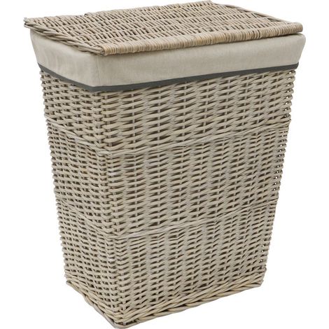 Arianna Rectangular Tapered Willow Linen Laundry Basket, Grey Wash (1/4)