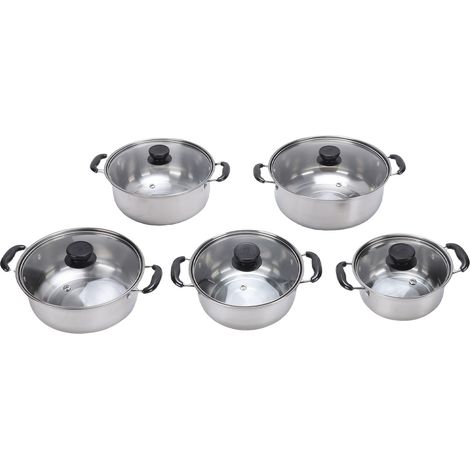 Ensemble de 5 ustensiles de cuisine avec couvercles en verre, pot à lait en acier inoxydable, compatible avec les plaques à induction. (1/5)