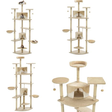Arbre à chat avec griffoirs en sisal 203 cm Beige et Blanc - Arbre À Chat - Jouet Pour Chat - Meuble Pour Chat - Griffoir - Plateforme Pour Chat - Home & Living