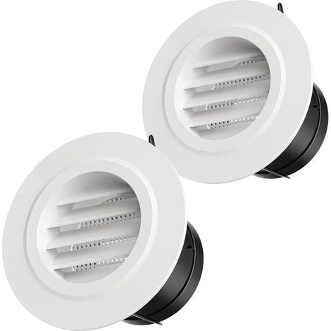 Set mit 2 runden Kunststoff-Lüftungsgittern (100 mm) mit Moskitonetz für den Innen- und Außenbereich, Wand- und Decken-Lufteinlässe und -auslässe