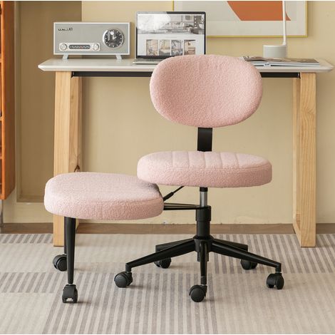 Sedia da ufficio ergonomica in tessuto rosa, girevole a 360°, con poggiapiedi rotante integrato, 69×40×92 cm (1/5)